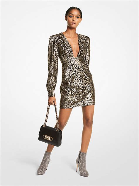 michael kors matellic animal|Metallic Leopard Jacquard Dress .